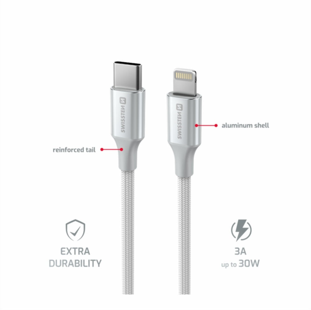 Nabíjecí kabel SWISSTEN USB-C / Lightning 2m Stříbrný – obrázek 2
