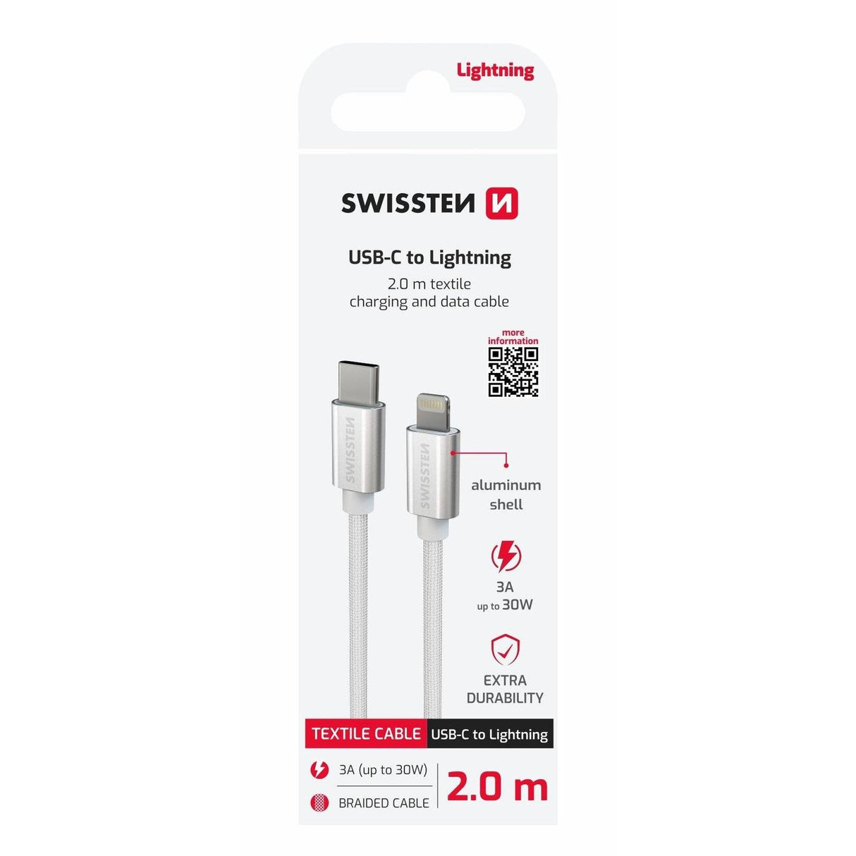 Nabíjecí kabel SWISSTEN  USB-C / Lightning 2m Stříbrný