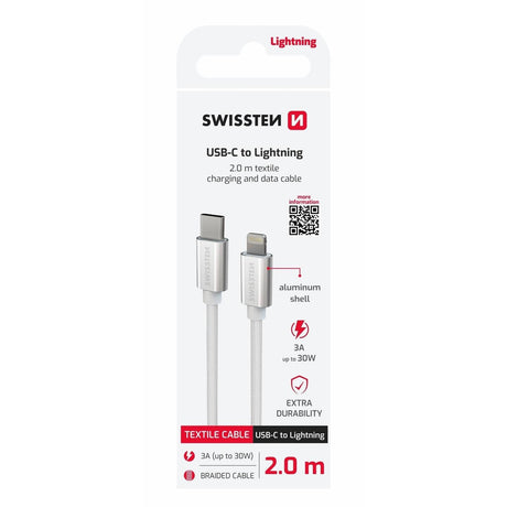 Nabíjecí kabel SWISSTEN  USB-C / Lightning 2m Stříbrný